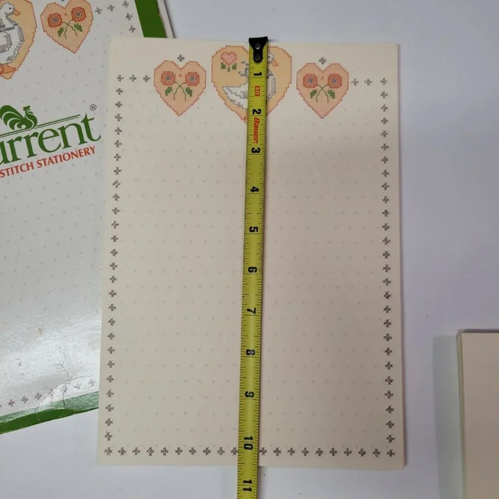 Current Blue Goose Cross Stitch Stationary Set Vintage Beige Granny‎